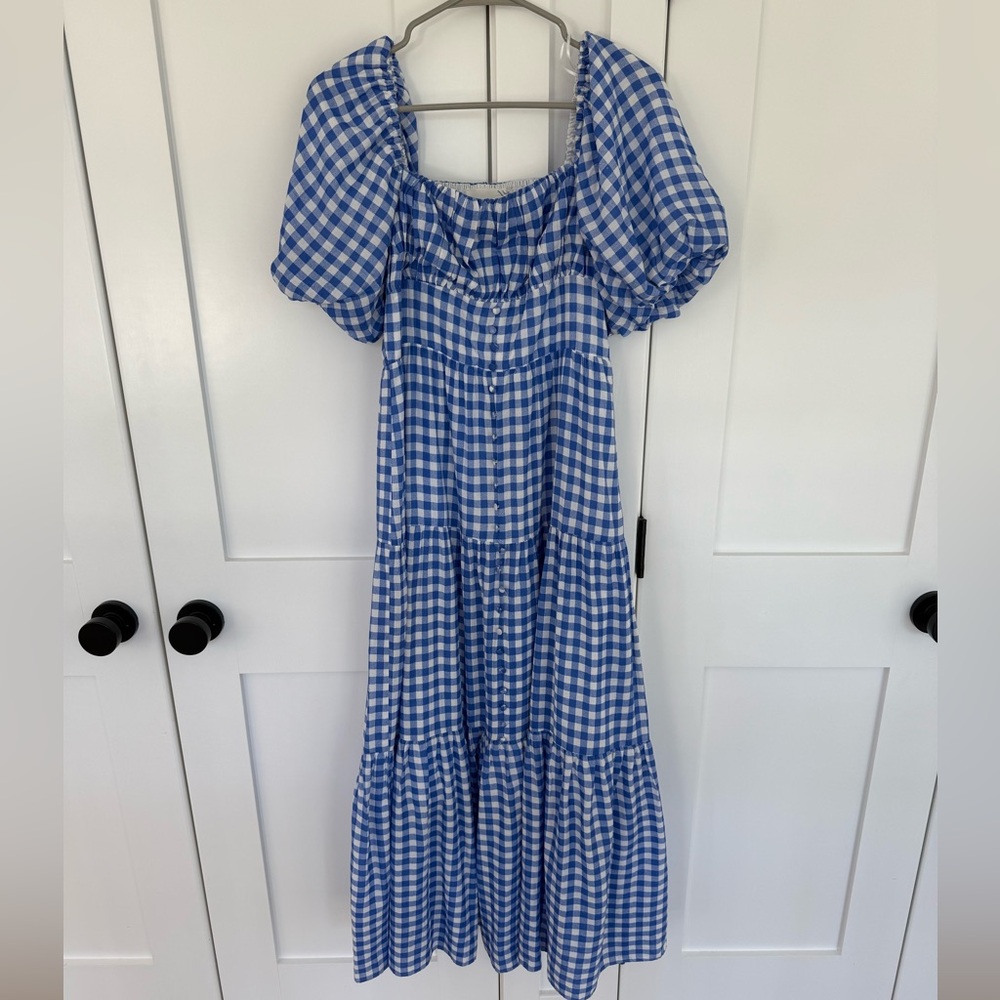 Hyacinth House Blue Gingham Puff Sleeve Dress